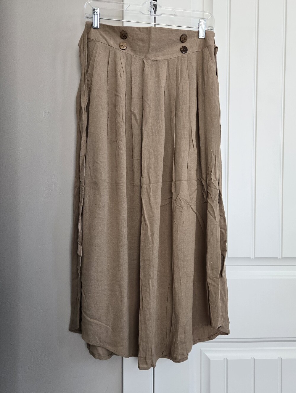 Love Riche Button-Detail Pleated Maxi Skirt - Beige